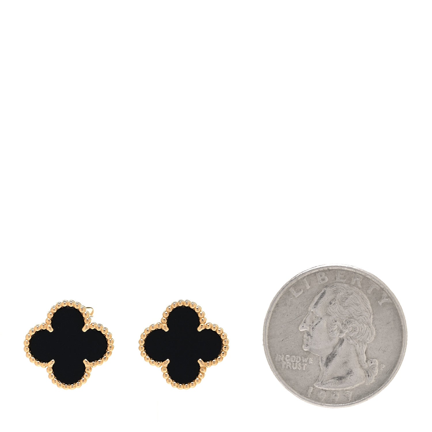 Van Cleef & Arpels 18K Yellow Gold Black Onyx Vintage Alhambra Earrings 2 of 5