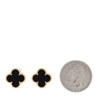 Van Cleef & Arpels 18K Yellow Gold Black Onyx Vintage Alhambra Earrings 2 of 5