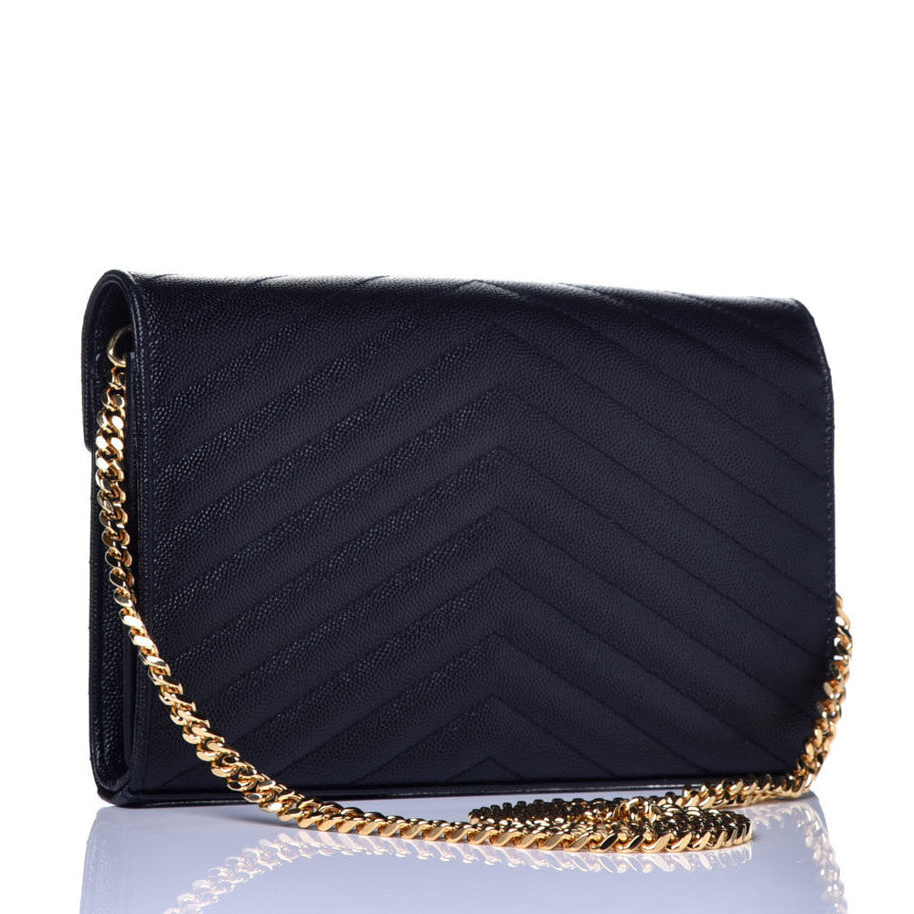 Grain De Poudre Matelasse Chevron Monogram Chain Wallet Black