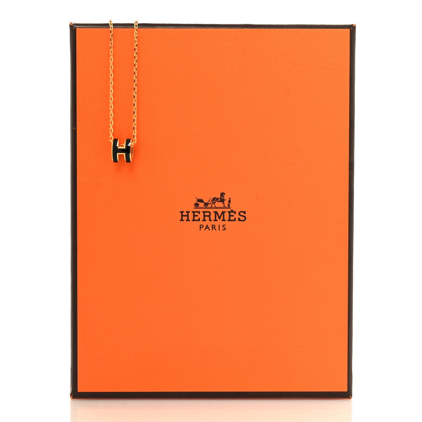 Lacquered Gold Mini Pop H Pendant Necklace Black