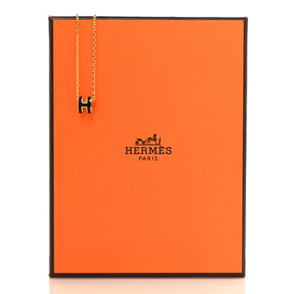 Hermes Lacquered Gold Mini Pop H Pendant Necklace Black 6 of 6