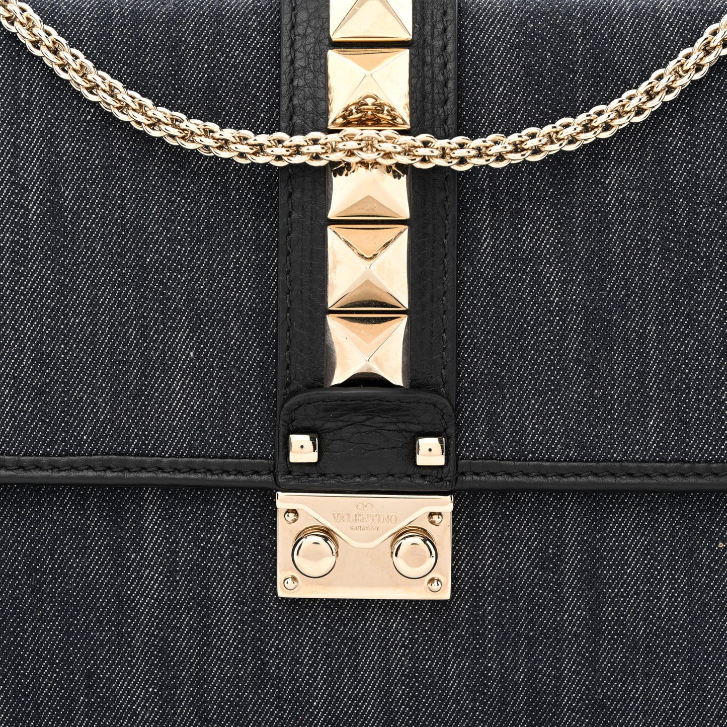 Denim Medium Glam Lock Rockstud Flap Deep Denim
