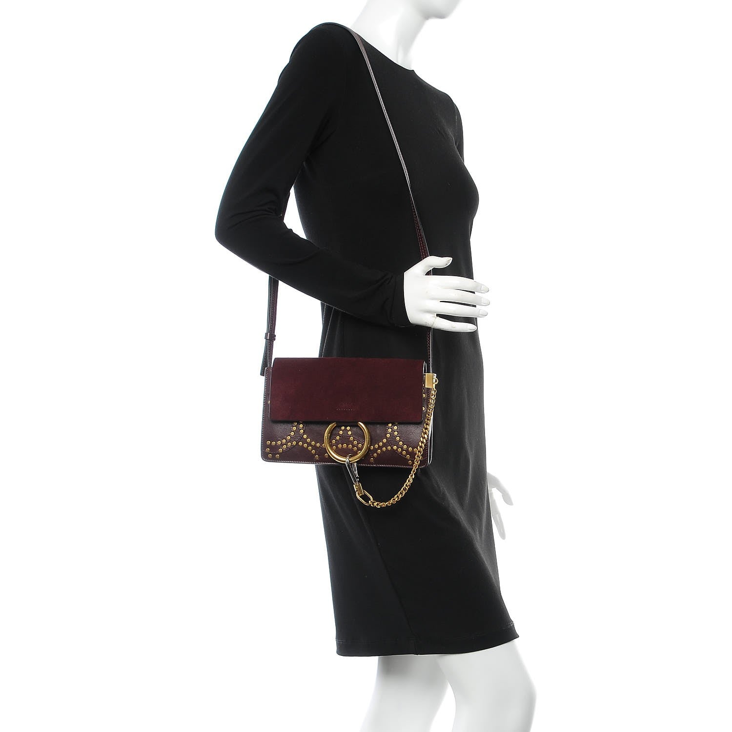 Chloe Suede Calfskin Studded Small Faye Shoulder Bag Dark Purple 2 of 7