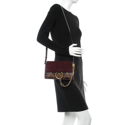 Chloe Suede Calfskin Studded Small Faye Shoulder Bag Dark Purple 2 of 7