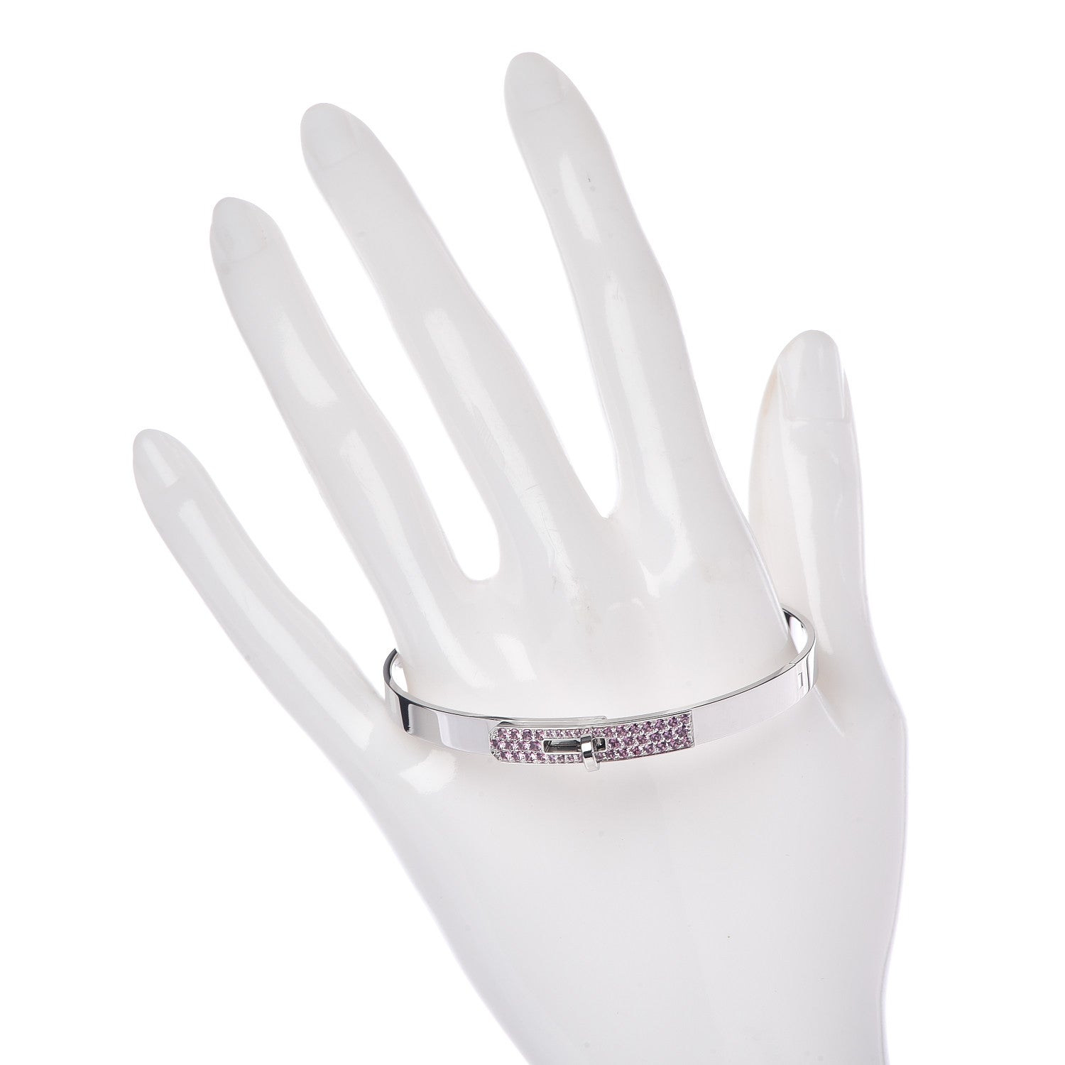 Hermes 18K White Gold Pink Sapphire PM Kelly Bracelet ST 4 of 5
