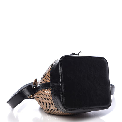 Fendi Vitello Liberty Glossy Lambskin F is Fendi Perforated Large Mon Tresor Bucket Bag Sand Mimosa Black 4 of 11