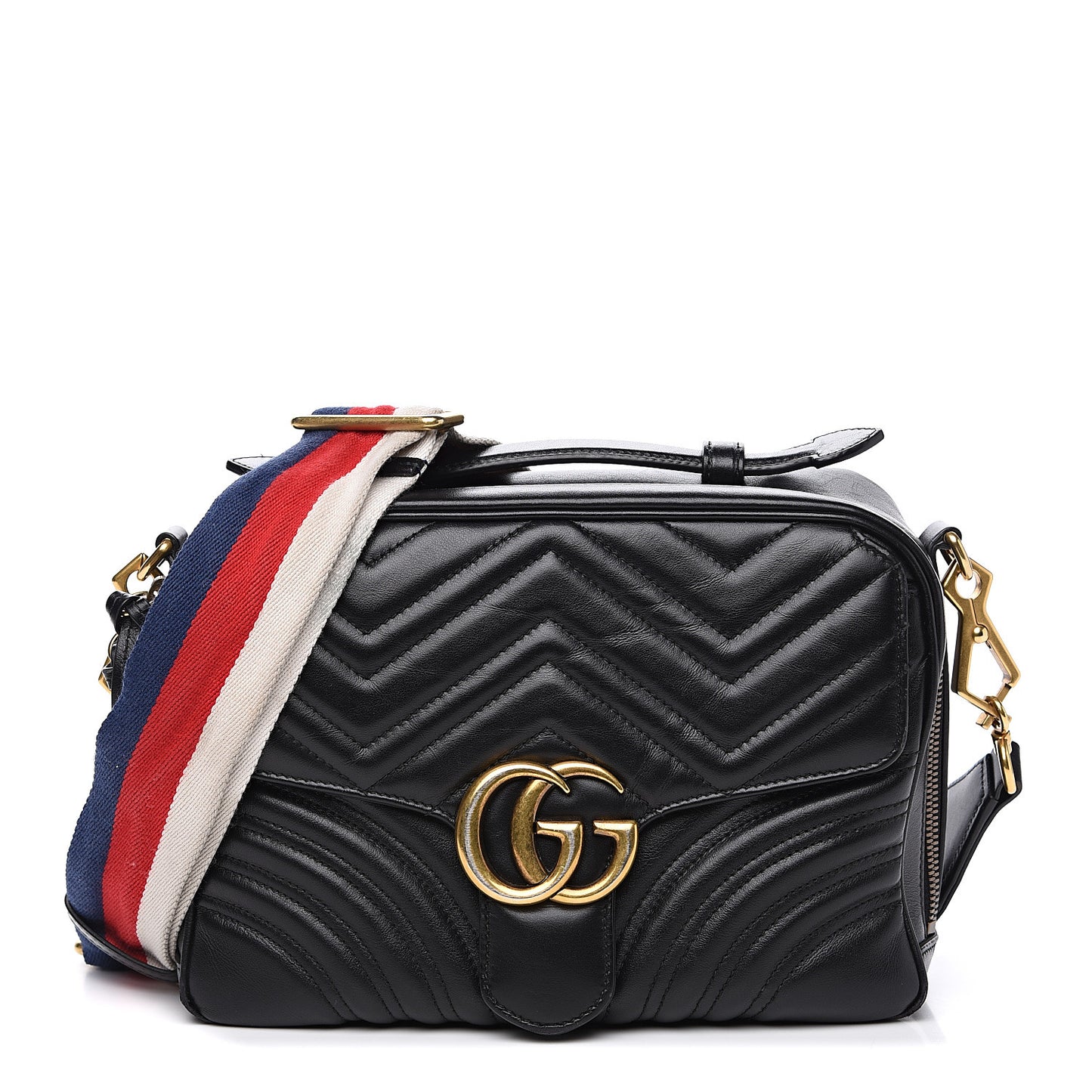 Calfskin Matelasse Sylvie Web Small GG Marmont Top Handle Shoulder Bag Black