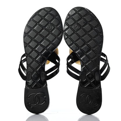 Chanel Jelly Quilted Camellia Thong Sandals 38 White Black 4 of 4