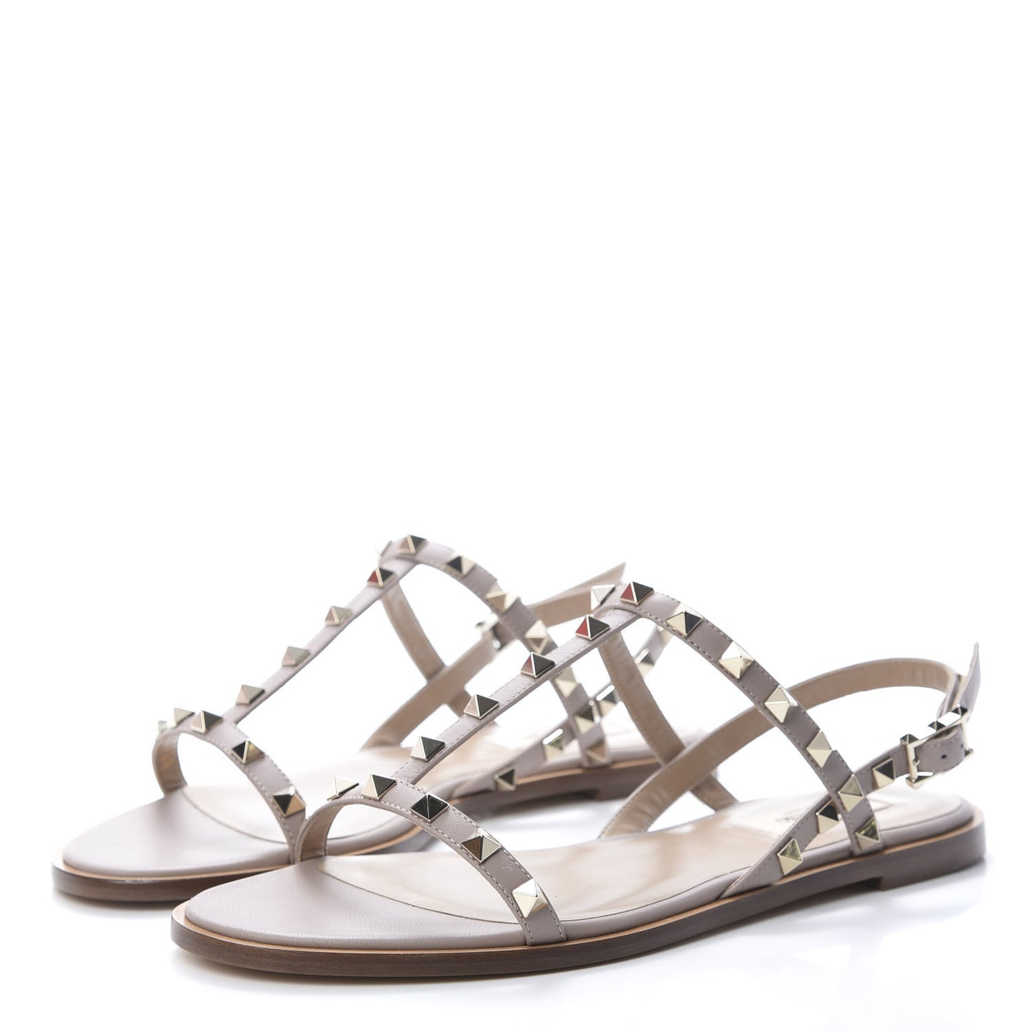 Nappa Rockstud T-Strap Slingback Flat Sandals 39 Poudre