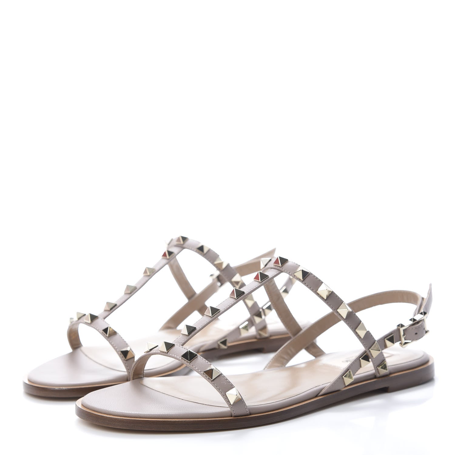 Valentino Garavani Nappa Rockstud T-Strap Slingback Flat Sandals 39 Poudre 3 of 8
