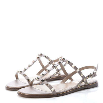 Valentino Garavani Nappa Rockstud T-Strap Slingback Flat Sandals 39 Poudre 3 of 8