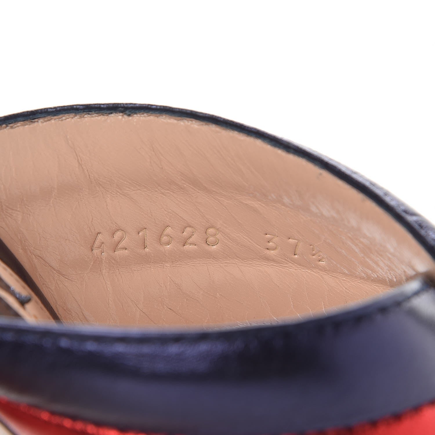 Gucci Metallic Nappa Webby Crossover High Heel Slide Sandals 37.5 Night Flame Red 8 of 10