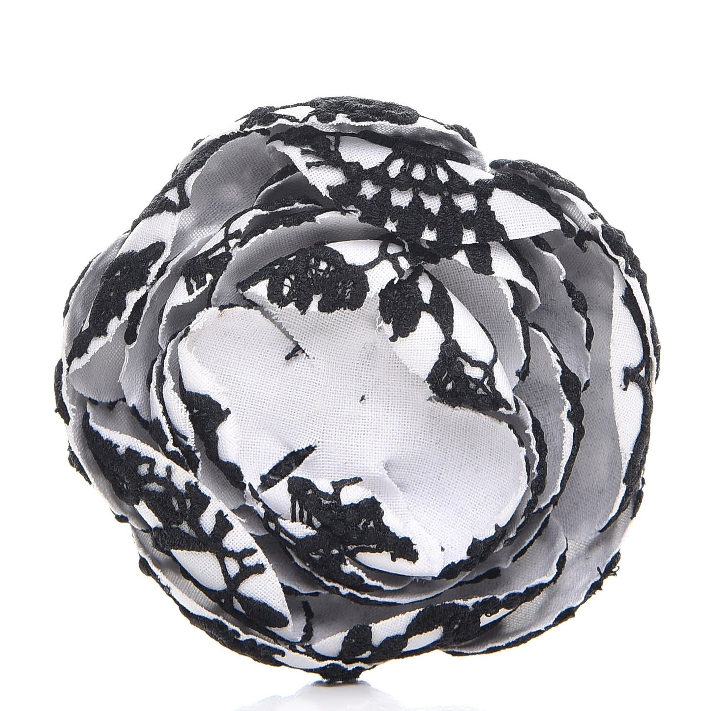 Cotton Lace Camellia Brooch Pin Black White