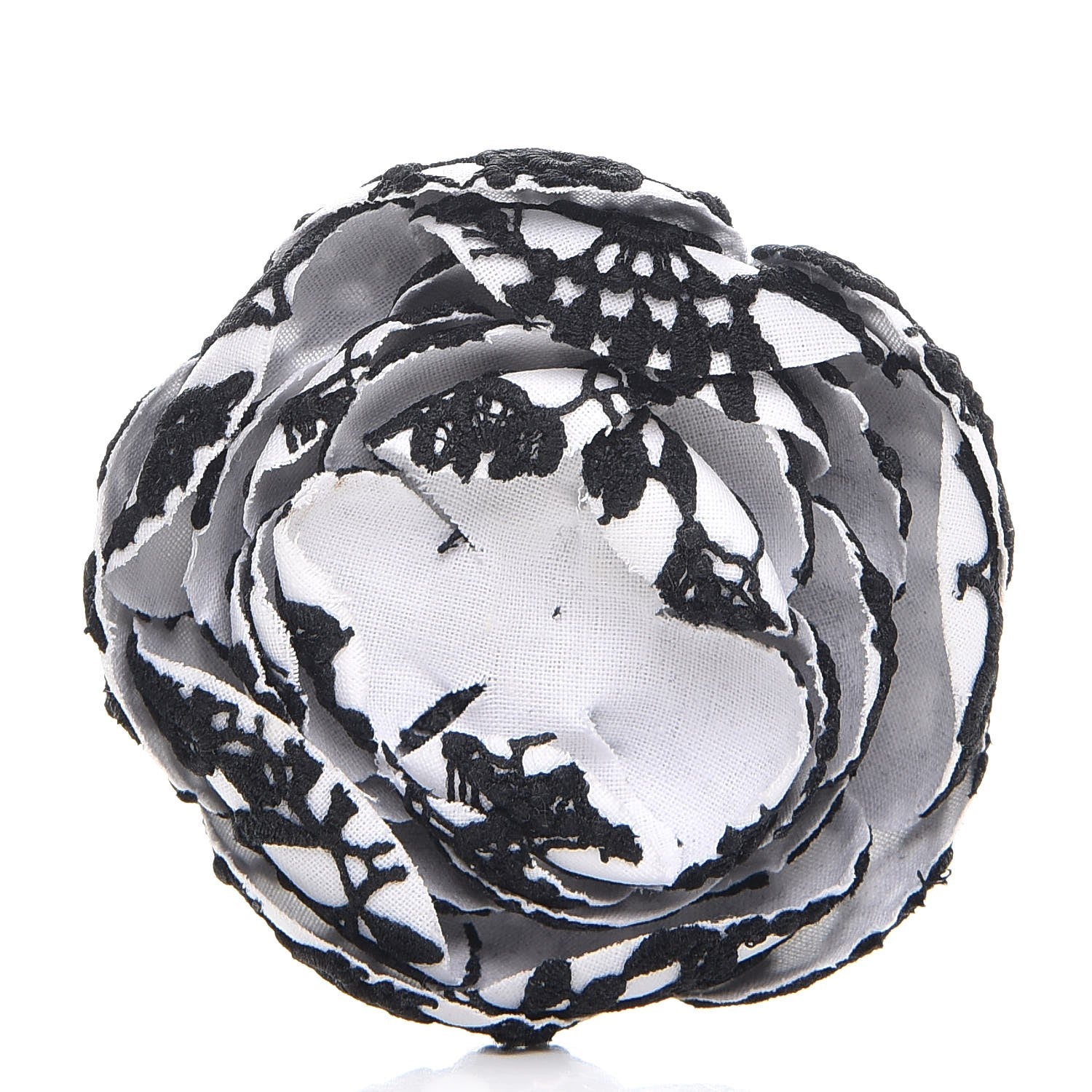 Chanel Cotton Lace Camellia Brooch Pin Black White 1 of 4