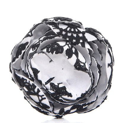 Chanel Cotton Lace Camellia Brooch Pin Black White 1 of 4