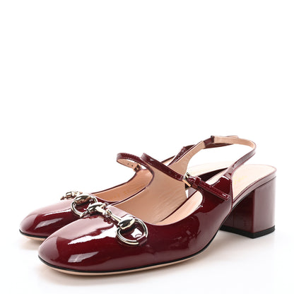 Gucci Vernice Crystal Horsebit Charlotte 42mm Slingback Pumps 37 Rosso Ancora 4 of 8