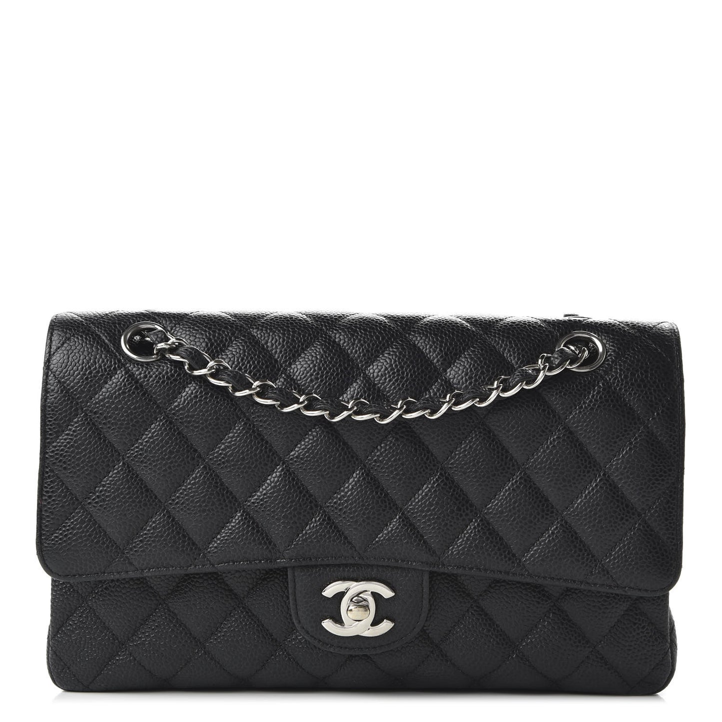 Caviar Quilted Medium Double Flap Black