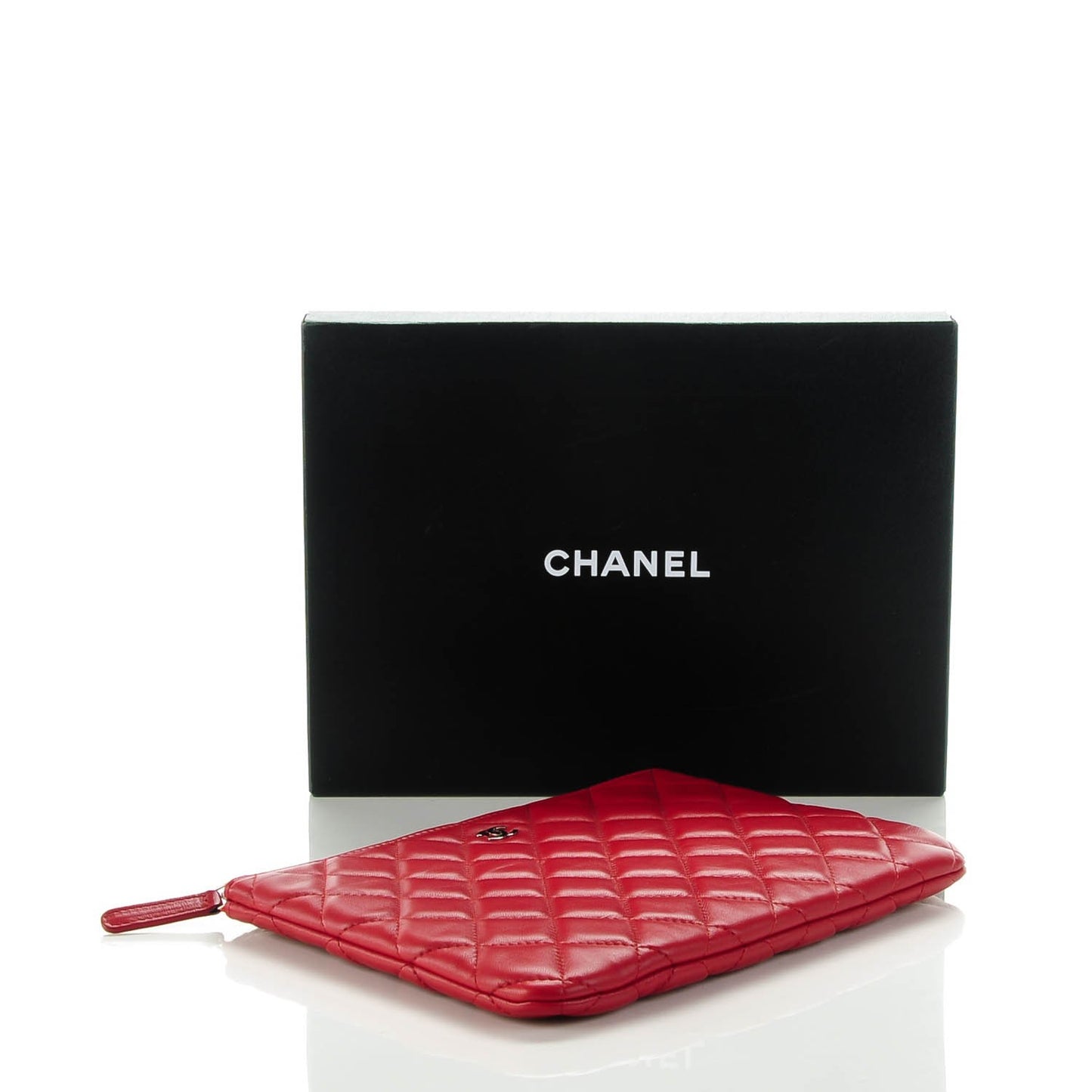 Lambskin Quilted Medium Cosmetic Case Red