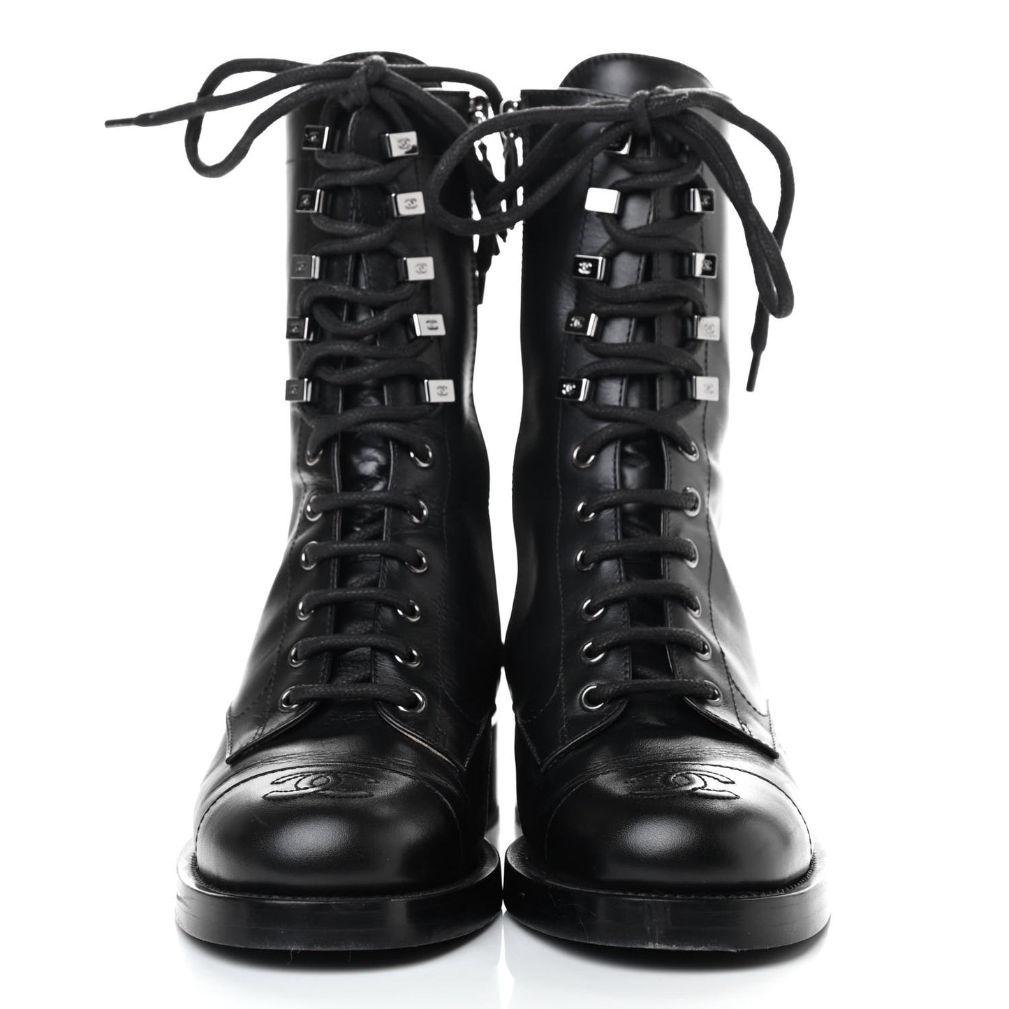 Calfskin Lace Up Combat Boots 36 Black