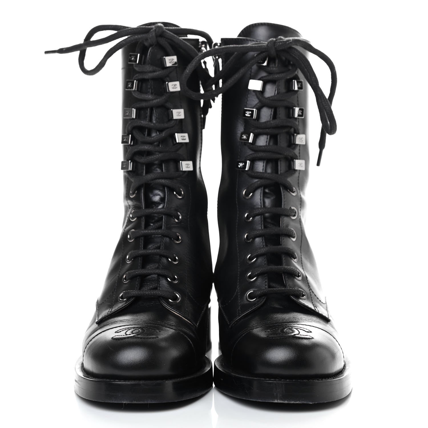 Chanel Calfskin Lace Up Combat Boots 36 Black 2 of 4