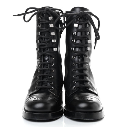 Chanel Calfskin Lace Up Combat Boots 36 Black 2 of 4