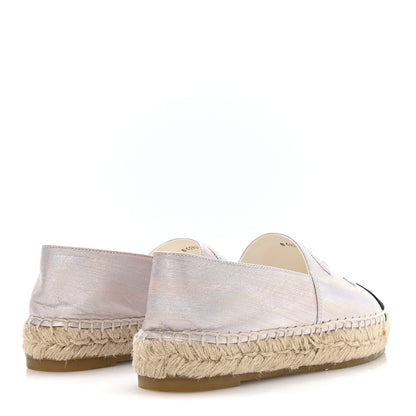Chanel Laminated Lambskin Grosgrain Embroidered CC Espadrilles 36 Pink Silver Black 5 of 9