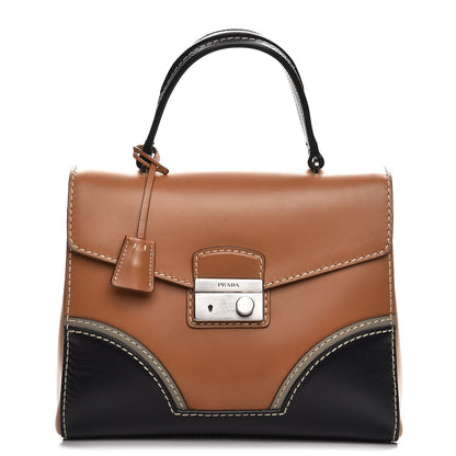 Prada Vitello Tri-Color Sound Top Handle Satchel Naturale Black 1 of 10