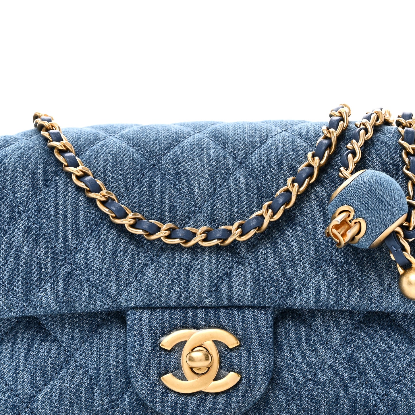 Denim Quilted Mini Pearl Crush Rectangular Flap Blue