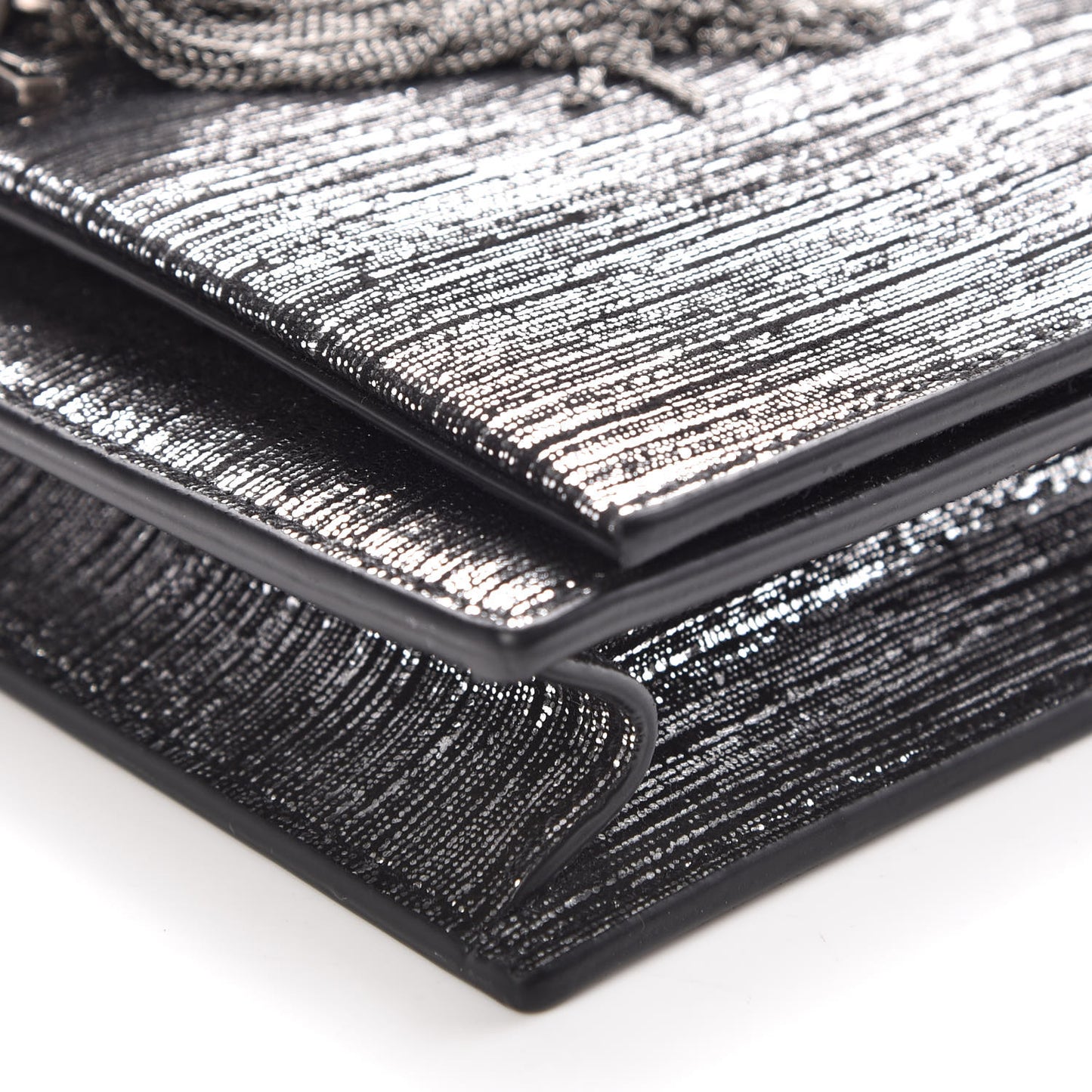 Metallic Suede Classic Monogram Kate Tassel Chain Wallet Black Silver