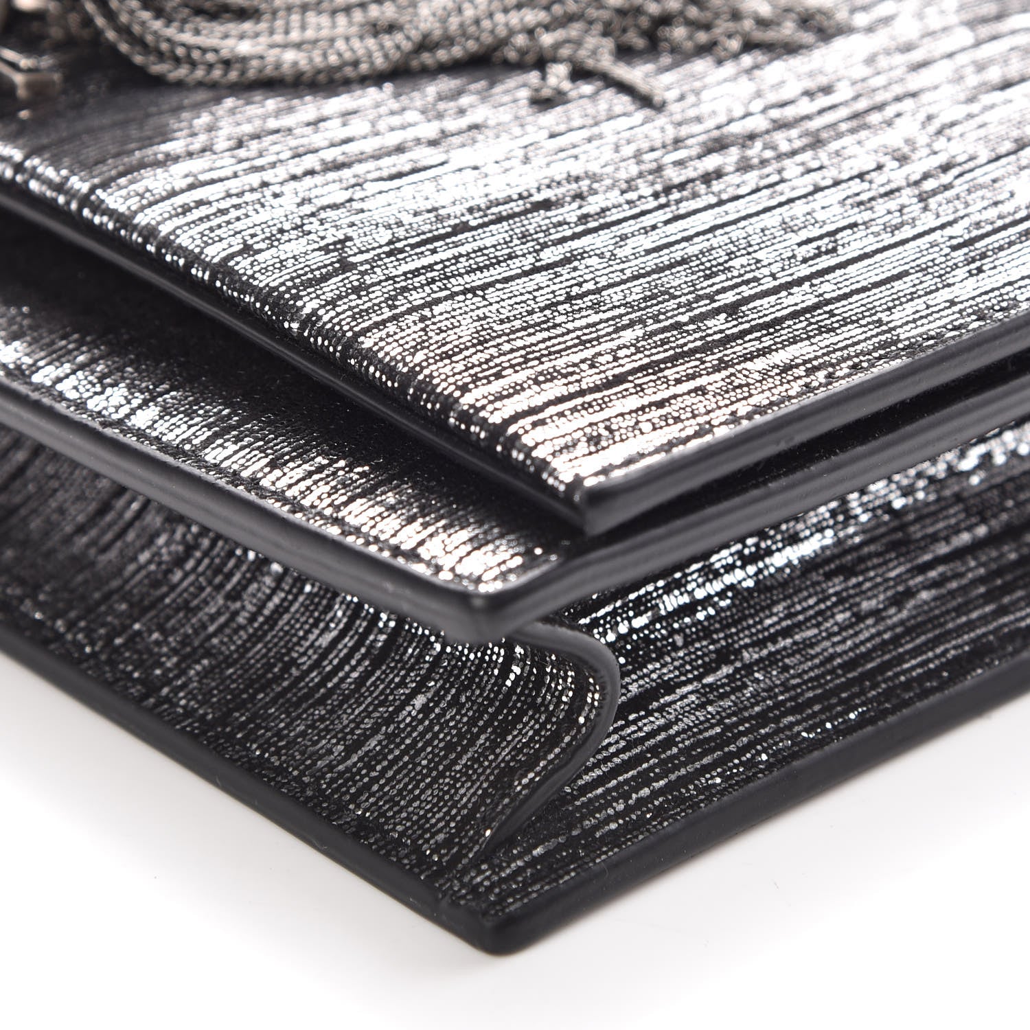Saint Laurent Metallic Suede Classic Monogram Kate Tassel Chain Wallet Black Silver 6 of 9