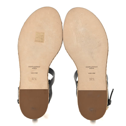 Saint Laurent Calfskin Raffia Cassandra Monogram Sandals 37.5 Black 6 of 8