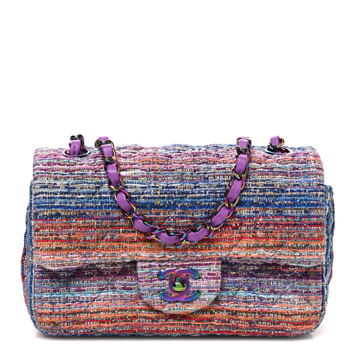 Tweed Quilted Mini Rectangular Flap Blue Pink Orange