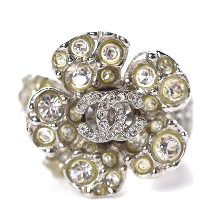 Chanel Swarovski Crystal Camellia Ring 6.5 Silver 1 of 7