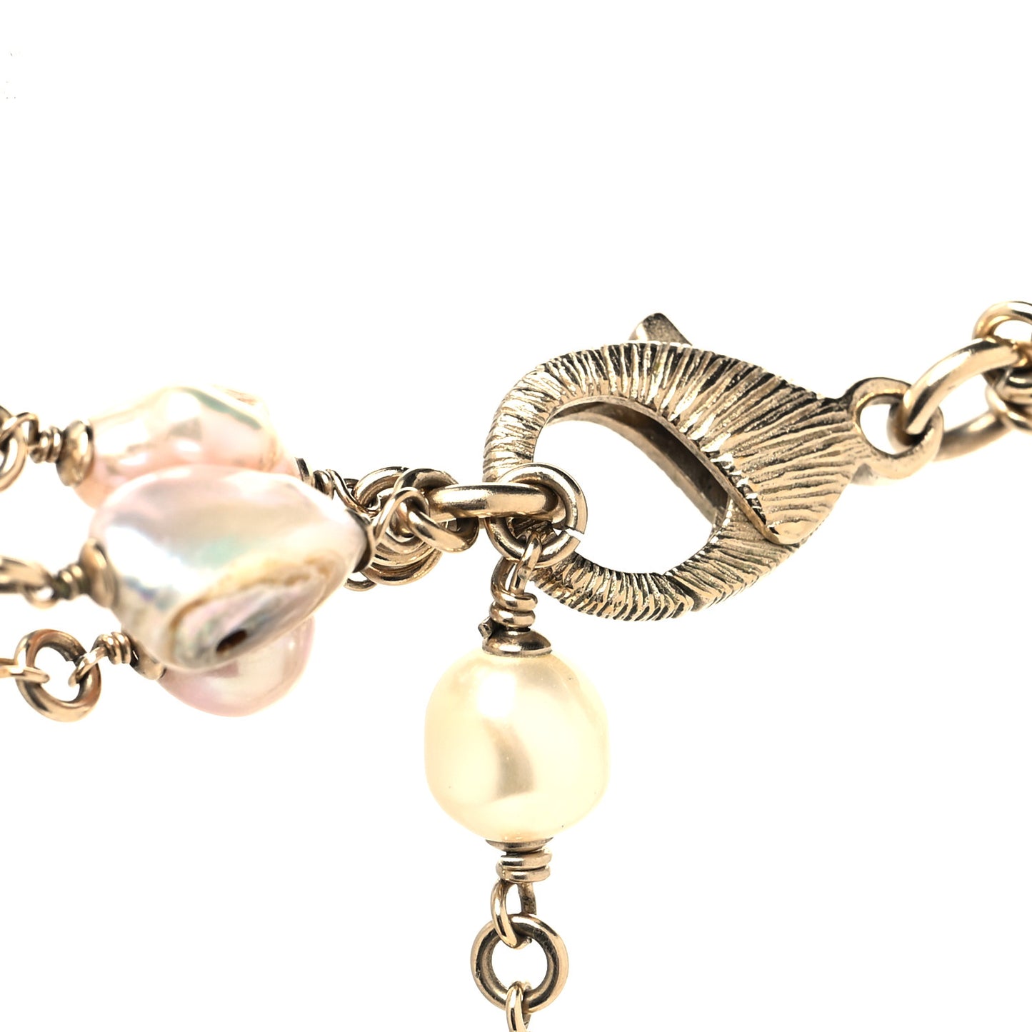 Pearl Beaded Enamel CC Long Necklace Gold Multicolor