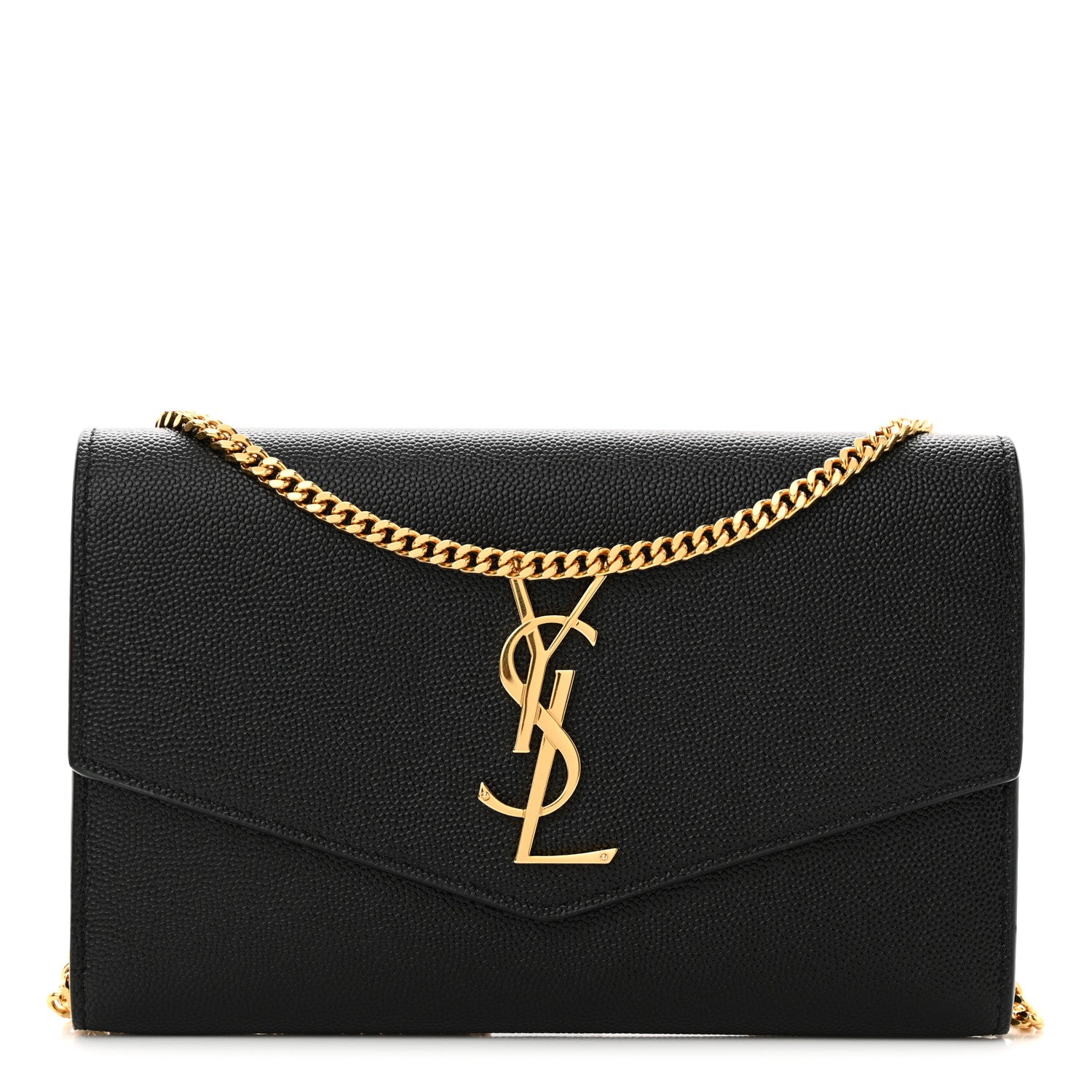Saint Laurent Grain de Poudre Uptown Chain Wallet Black 1 of 14