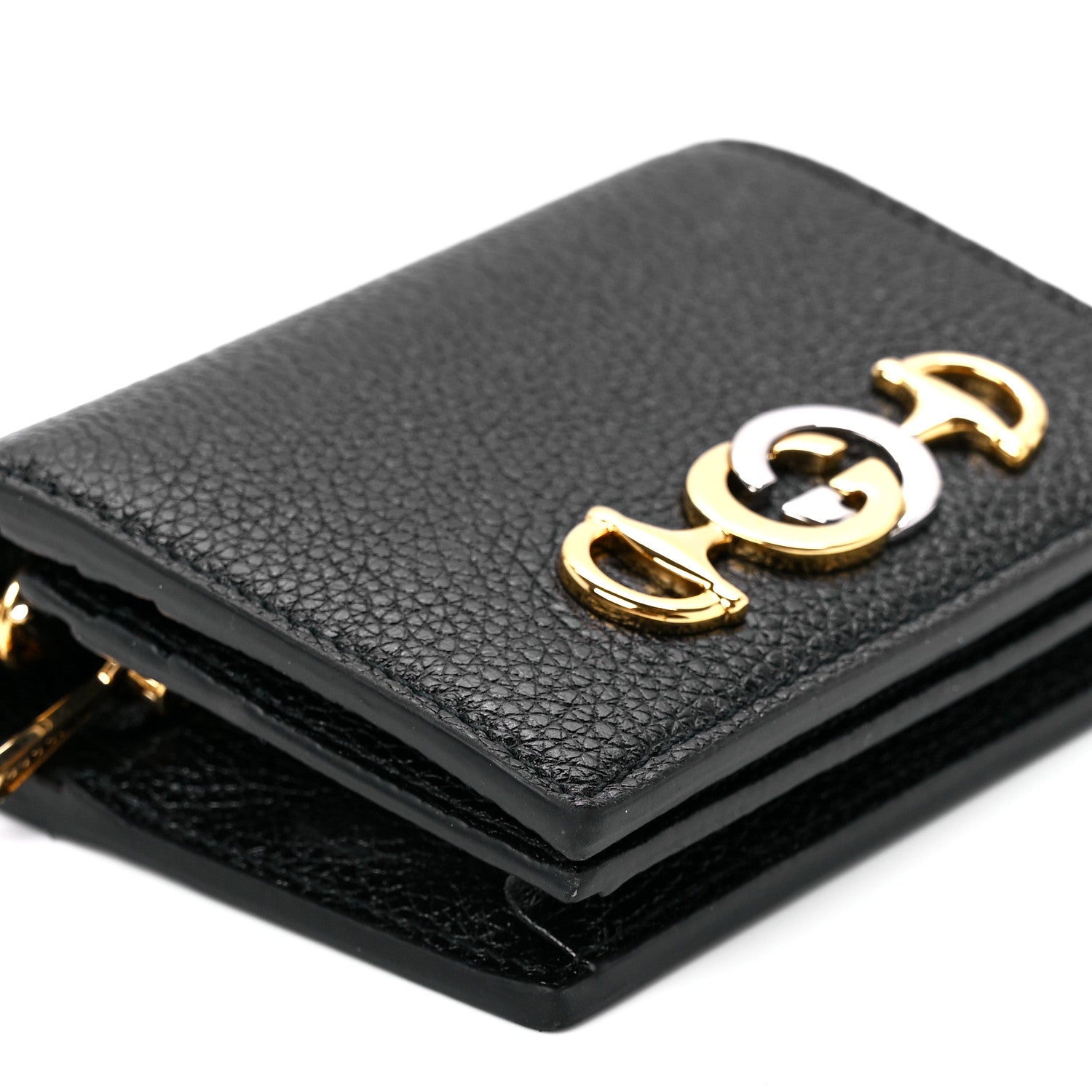 Gucci Grainy Calfskin Zumi Chain Card Case Wallet Black 11 of 12