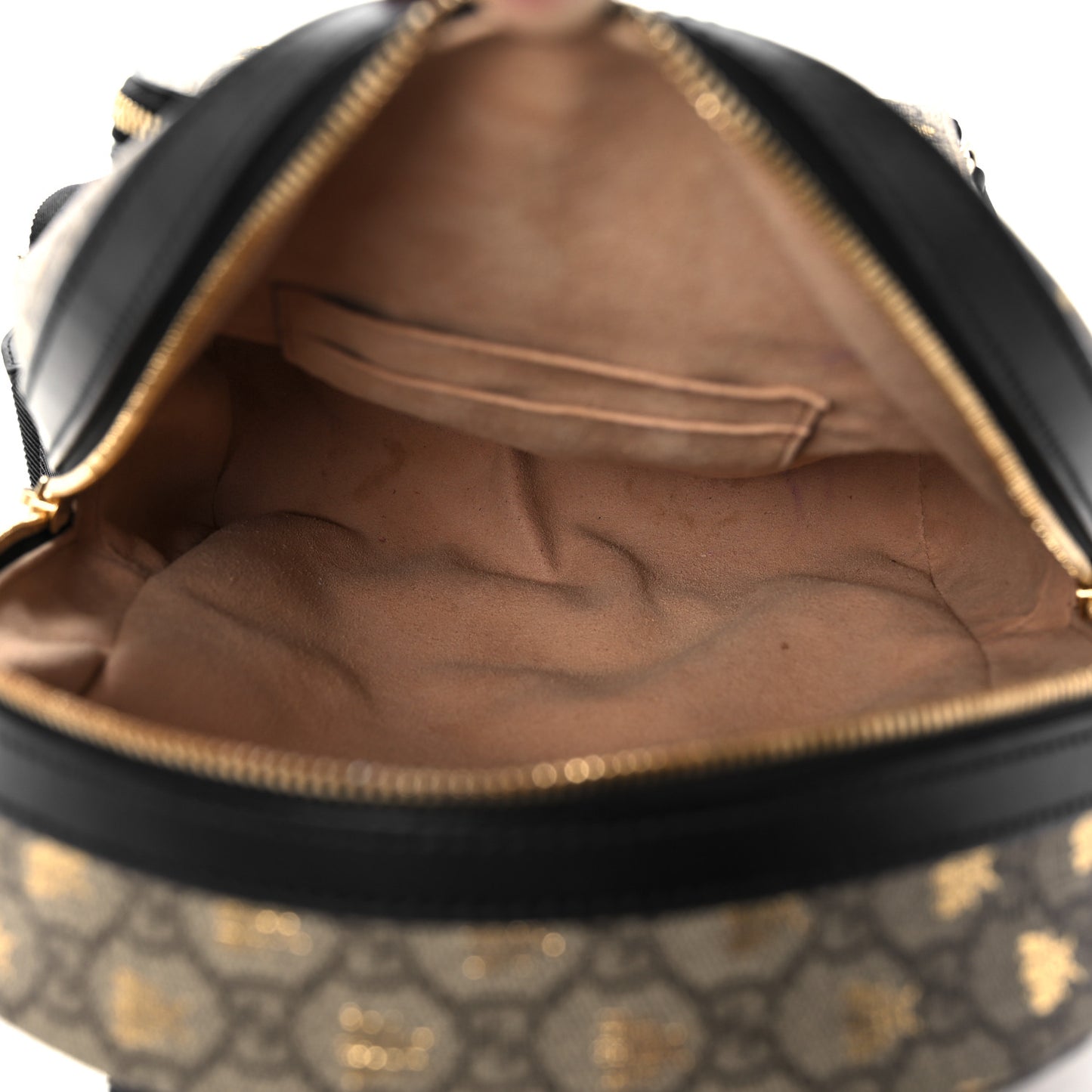 GG Supreme Monogram Bees Print Small Day Backpack Beige Oro Black