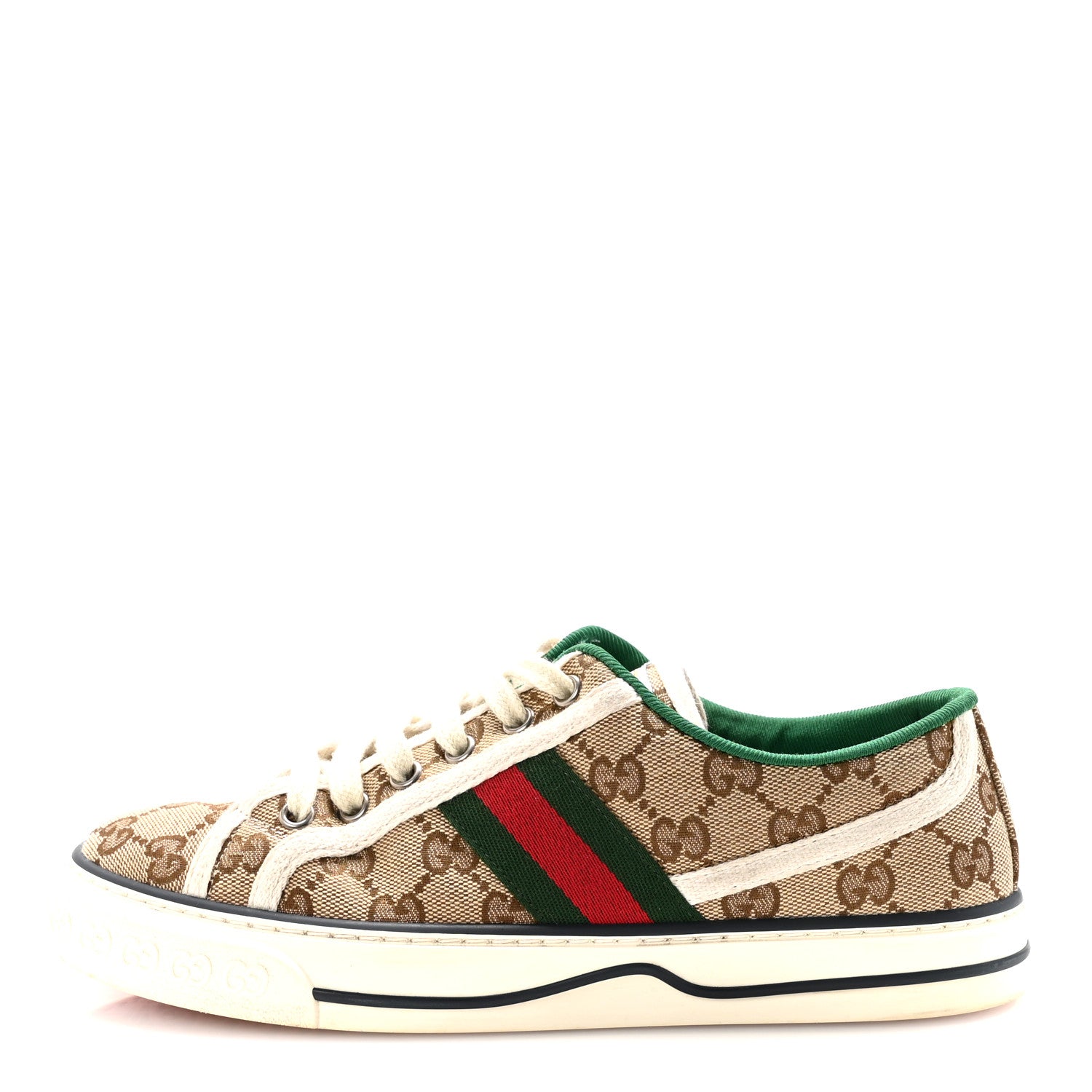 Gucci GG Monogram Web Womens 1977 Tennis Sneakers 38 Beige Ebony Mystic White 1 of 9