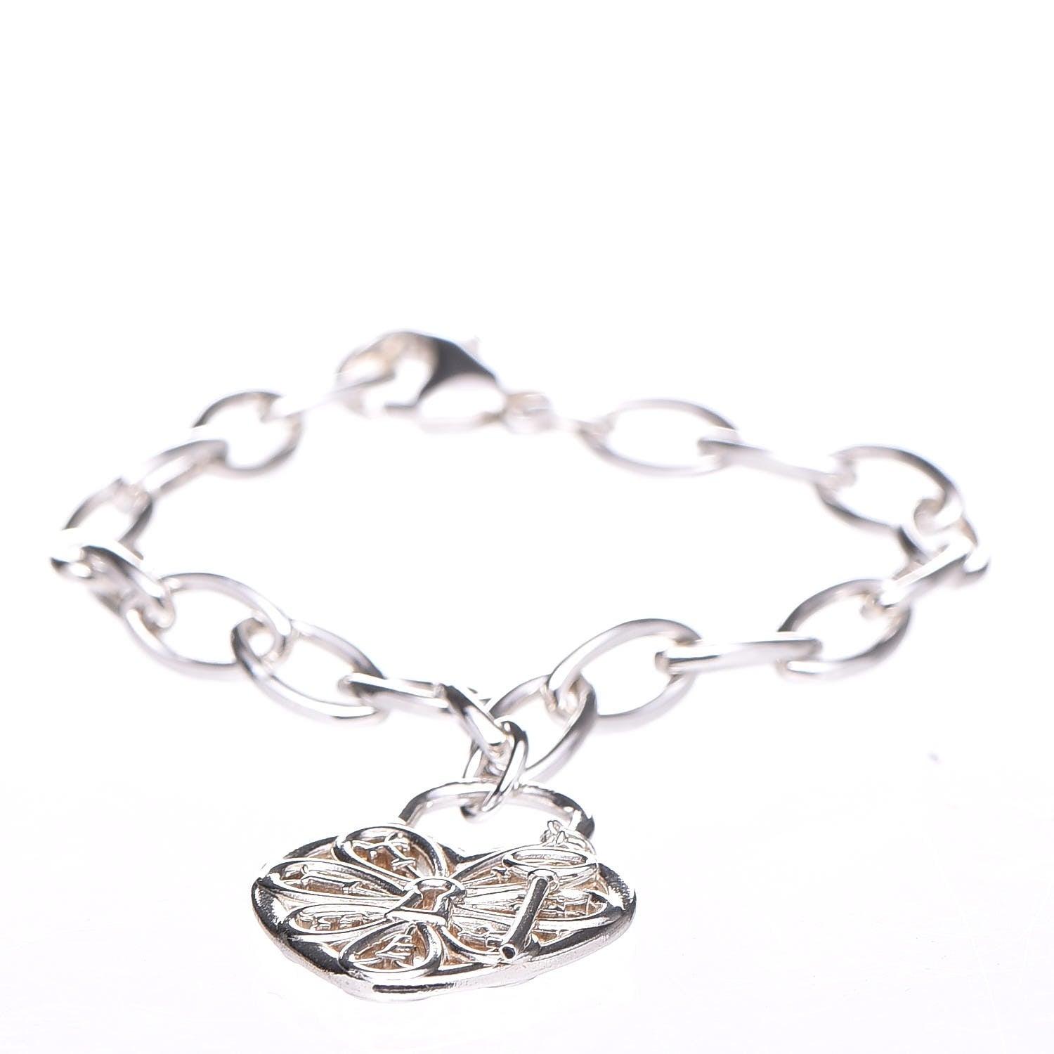 Tiffany Sterling Silver Filigree Heart Key Bracelet 1 of 5