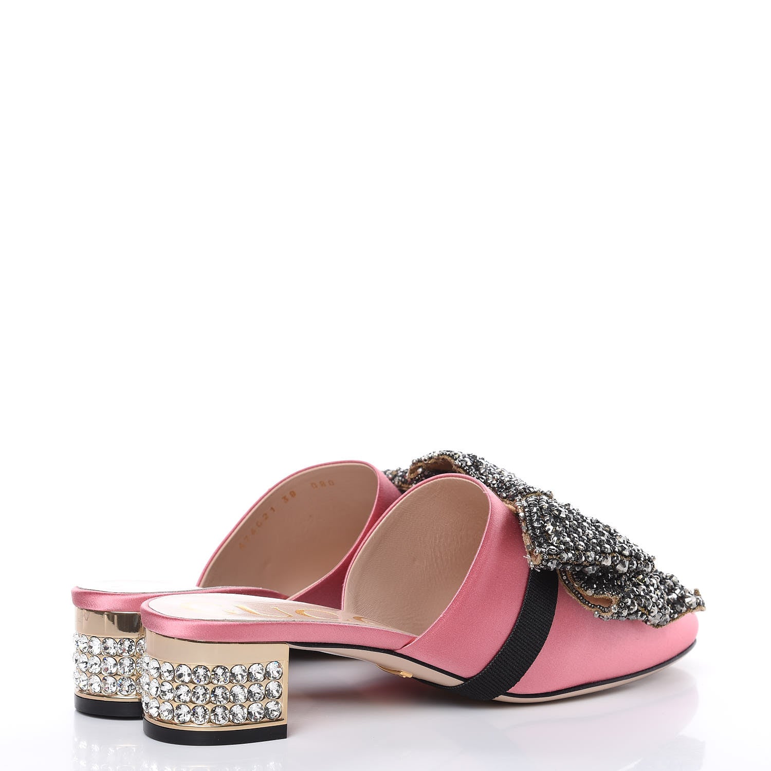 Gucci Silk Satin Crystal Embellished Bow Mules 38 Peonia 5 of 10