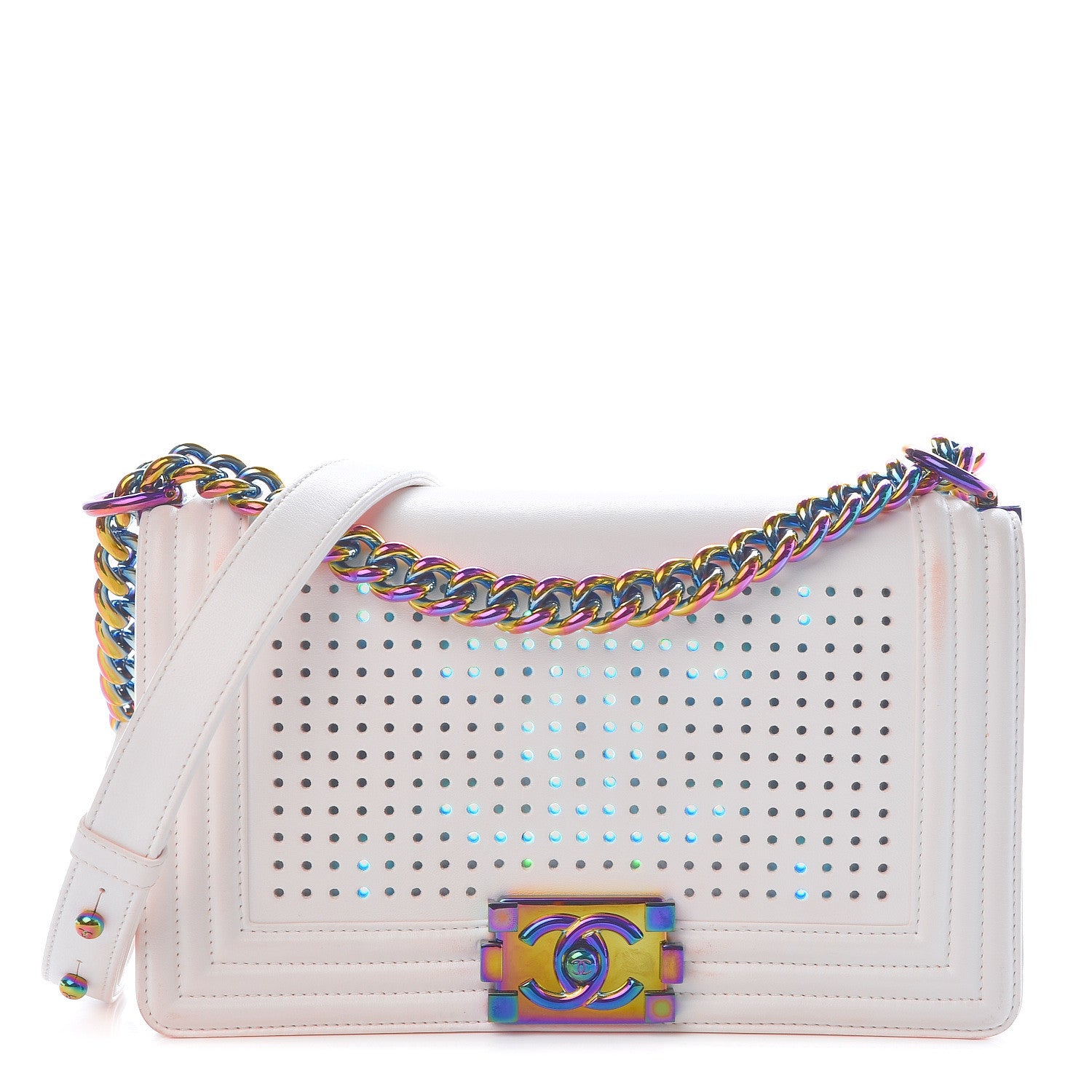 Chanel Lambskin LED Iridescent Metal Medium Boy Flap White Multicolor 1 of 16