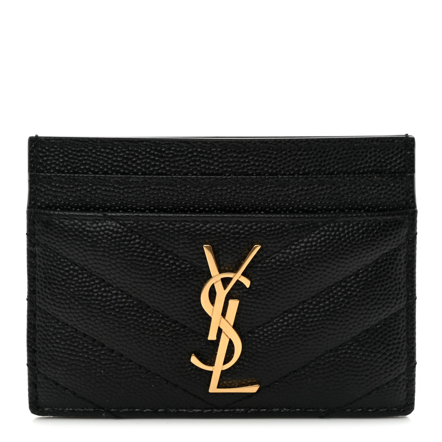 Saint Laurent Grain De Poudre Matelasse Chevron Monogram Credit Card Case Black 1 of 10