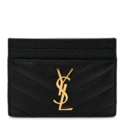 Saint Laurent Grain De Poudre Matelasse Chevron Monogram Credit Card Case Black 1 of 10