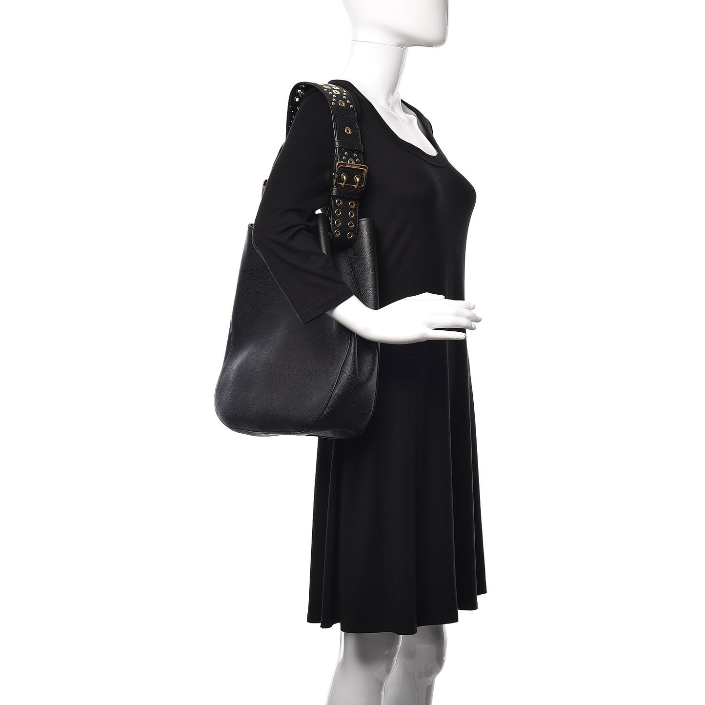 Soft Grainy Calfskin Studded Small Elmstone Hobo Black