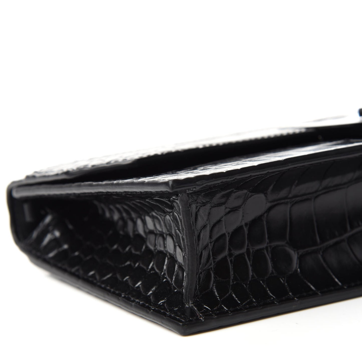 Calfskin Alligator Embossed Elisa Baguette Black