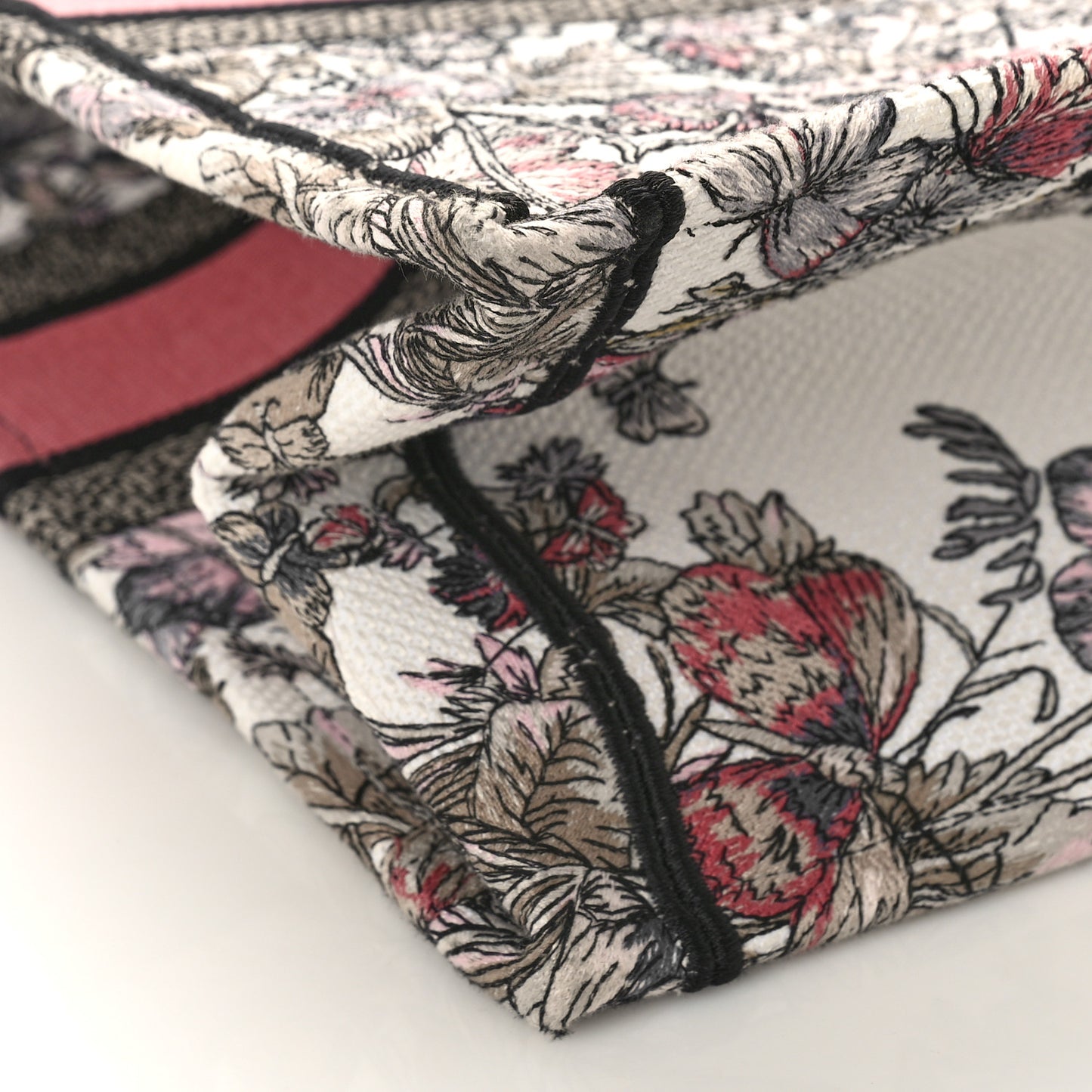 Canvas Embroidered Large Butterfly Around The World Book Tote White Pastel Pink