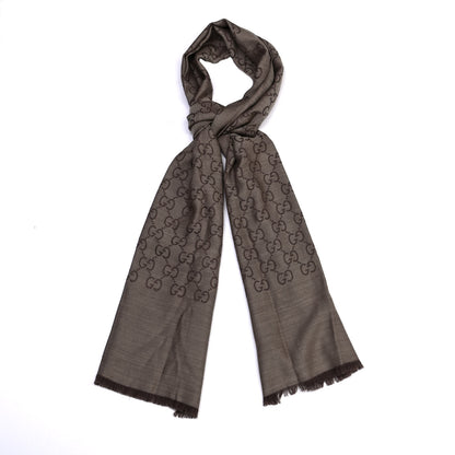 Gucci Wool Silk GG Monogram GGNat Scarf Rope Dark Brown 1 of 4