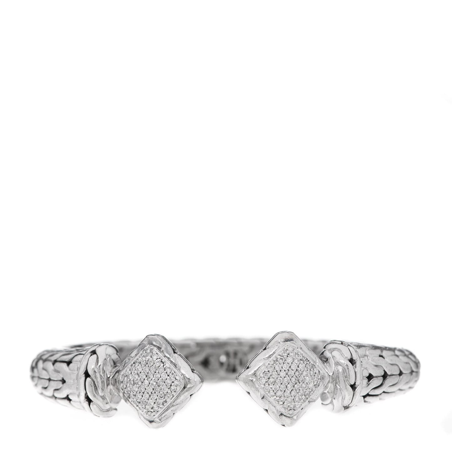 Sterling Silver Diamond Classic Chain Square Kick Cuff Bracelet