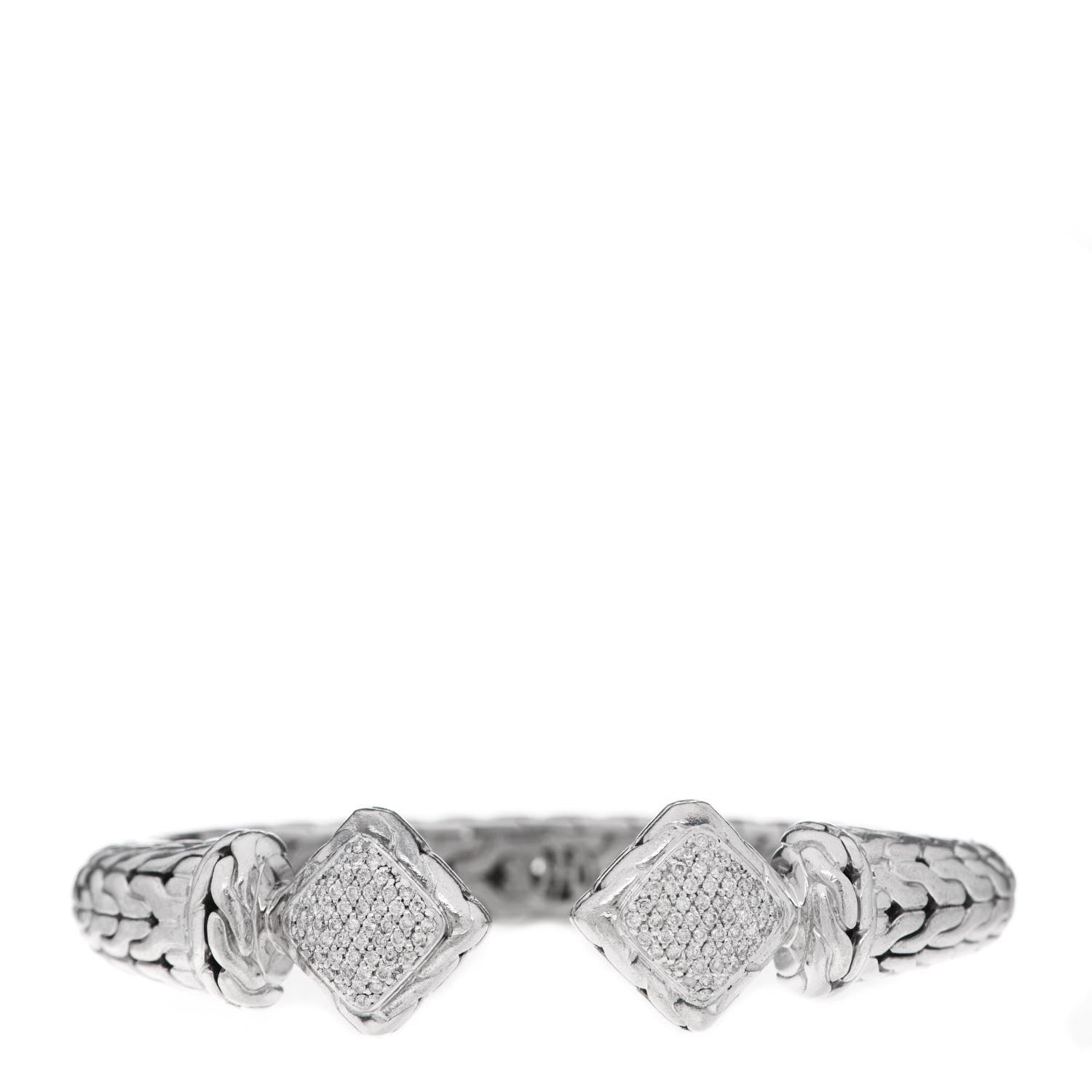 John Hardy Sterling Silver Diamond Classic Chain Square Kick Cuff Bracelet 1 of 5