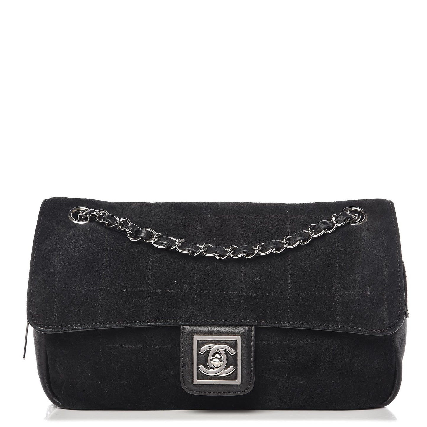 Suede Lambskin Square Stitched CC Flap Bag Black